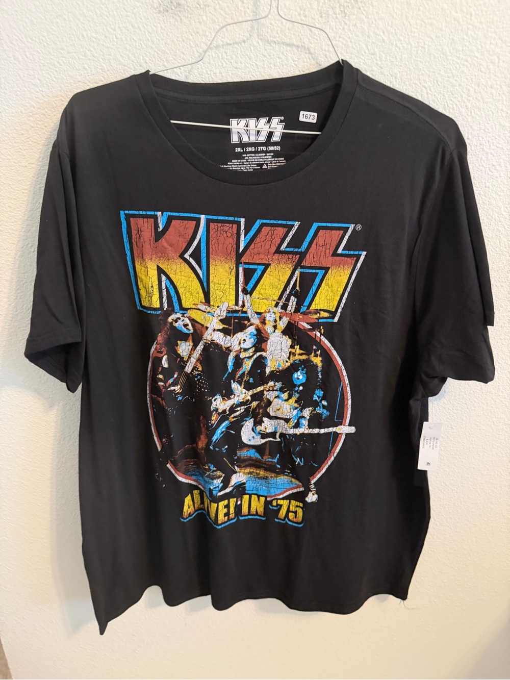 Kiss Black Short Sleeve Tee with Multicolor Band Graphic